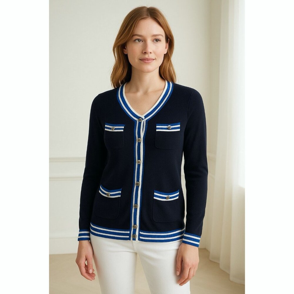 Talbots Super Soft Cashmere Blend Black Cardigan Medium Quiet Luxury Collegiate